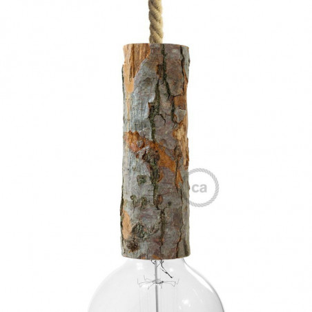 Large wooden bulb holder E27 - wood with bark Creative Cables