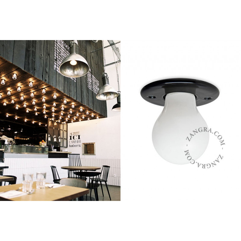 Porcelain lamp 027 black Pure Porcelain light.027.b, E27 Zangra