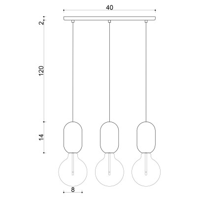 Wooden ceiling lamp Loft Barille 3L E27 hanging lamp on a strip KOLOROWE KABLE