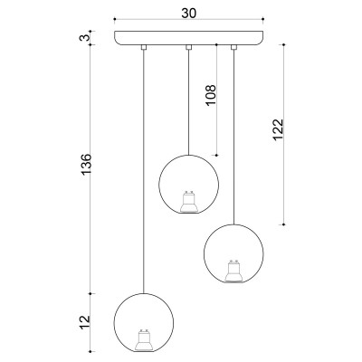 Wooden ceiling lamp Loft Sferni 3P GU10 pendant lamp cascade KOLOROWE KABLE