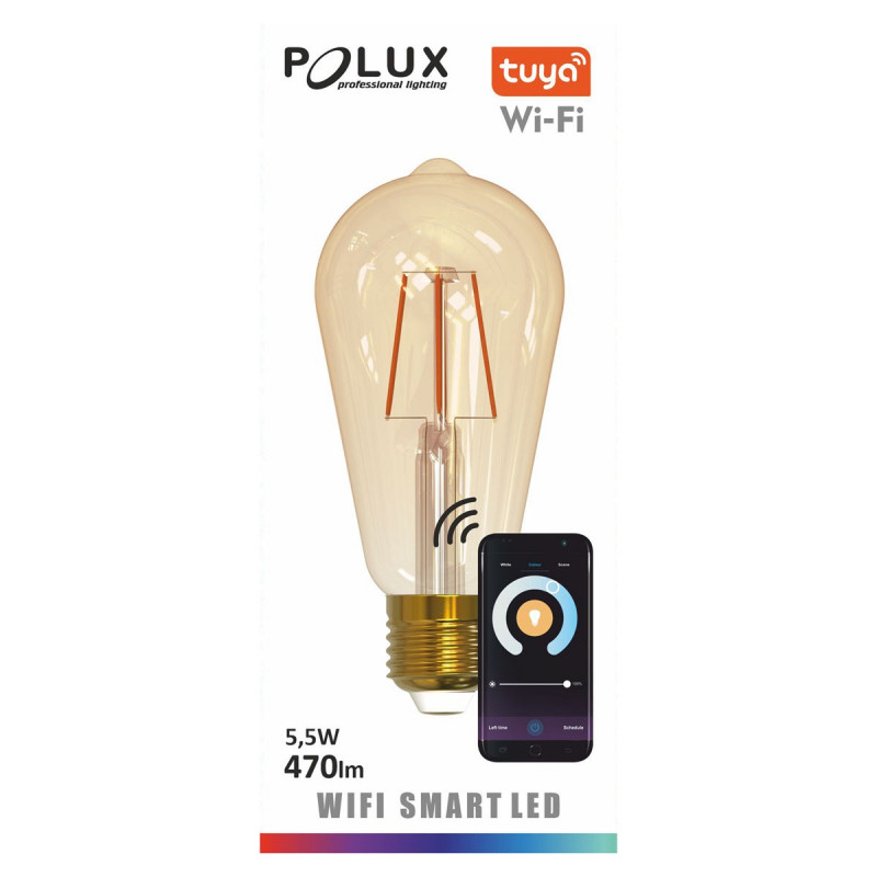 Wi-Fi SMART LED dekoracyjna żarówka ST64 5,5W 1800K do 2700K Polux