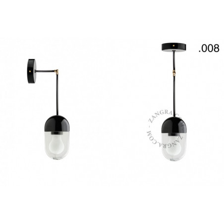 Hanging lamp, wall 036.025.b with a transparent glass shade 008 black Zangra
