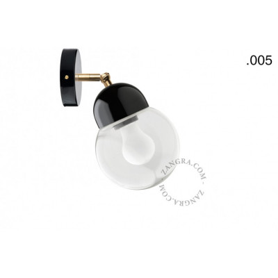Wall lamp, sconce black, porcelain, glass light.036.029.b.glass005 E27 Zangra