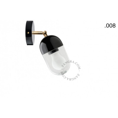 Wall lamp, sconce black, porcelain, glass light.036.029.b.glass008 E27 Zangra
