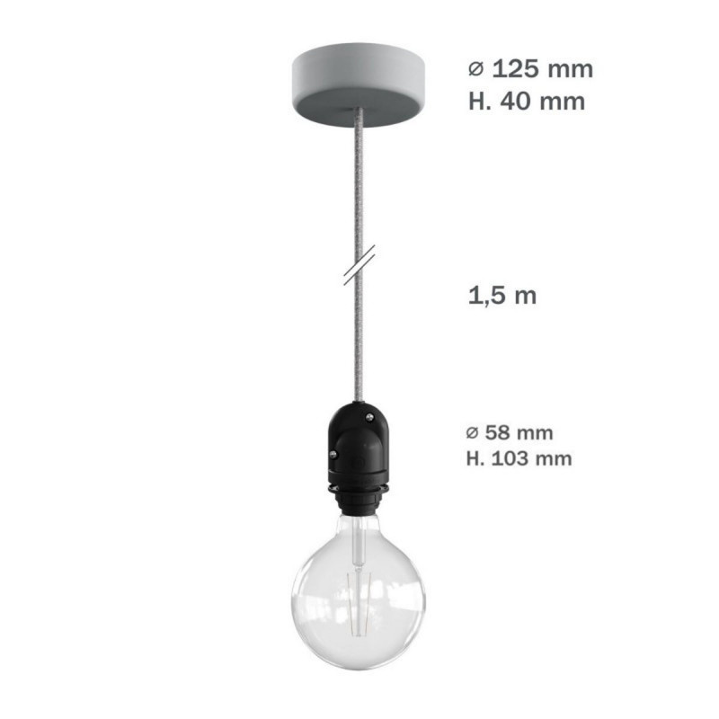 EIVA Black outdoor pendant lamp for lampshade with silicone ceiling rosette and IP65 waterproof holder Creative-Cables