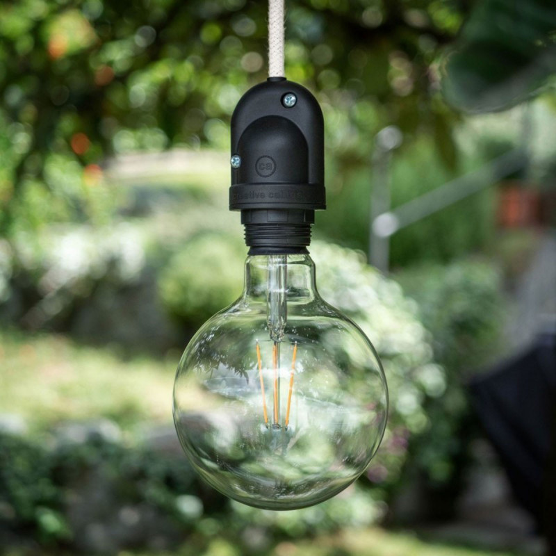 EIVA Szara zewnętrzna lampa wisząca na abażur z silikonową rozetą sufitową i oprawką wodoodporną IP65 Creative-Cables
