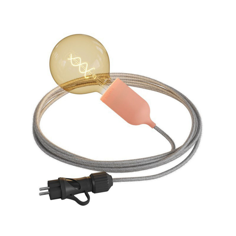 Eiva Snake Pastel, pink portable outdoor lamp, 5 m textile cable, IP65 waterproof lamp holder and plug Creative-Cables