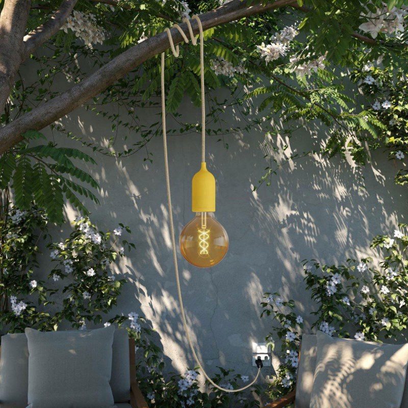 Eiva Snake Pastel, yellow portable outdoor lamp, 5 m textile cable, IP65 waterproof lamp holder and plug Creative-Cables