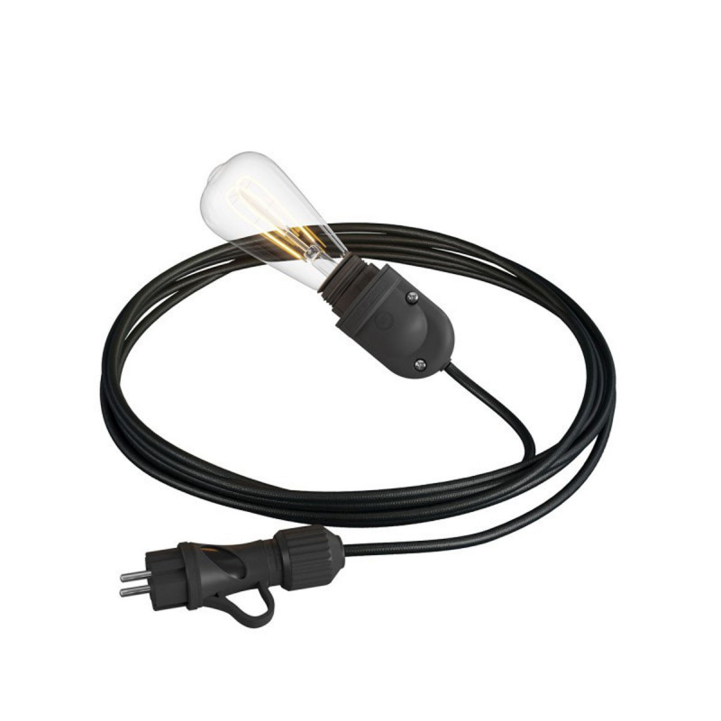 Eiva Snake black portable outdoor lamp, 5 m textile cable, IP65 waterproof lamp holder and plug Creative-Cables