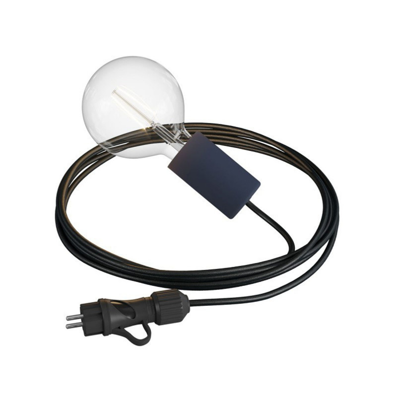Eiva Snake Elegant, black portable outdoor lamp, 5 m textile cable, IP65 waterproof lamp holder and plug Creative-Cables