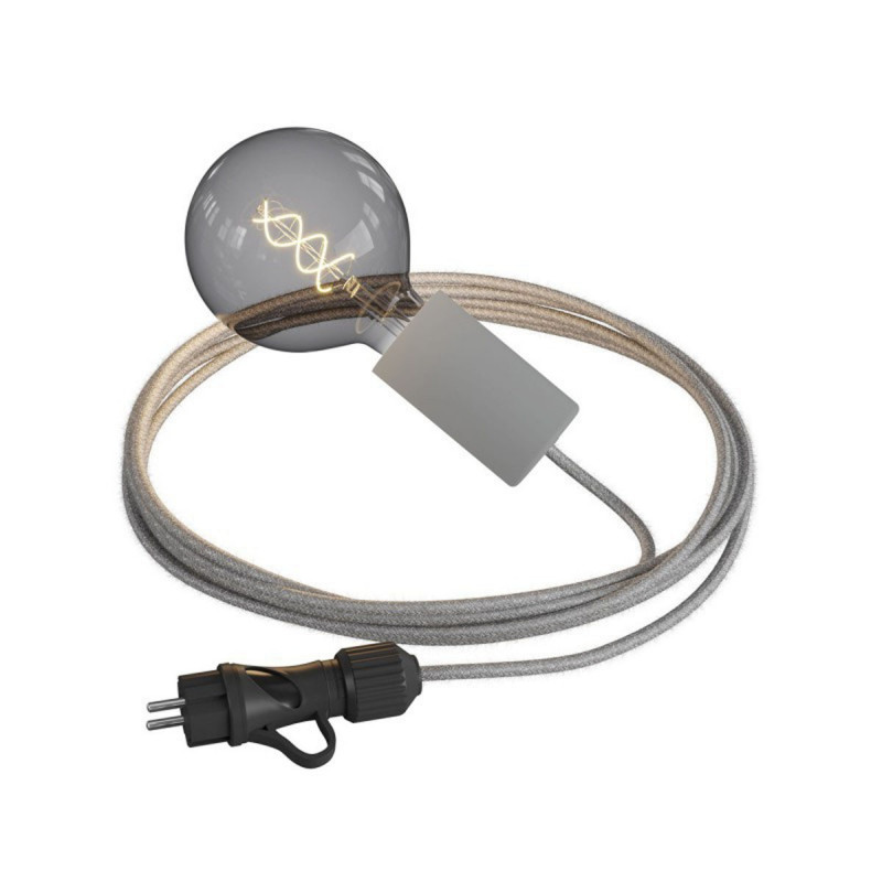 Eiva Snake Elegant, grey portable outdoor lamp, 5 m textile cable, IP65 waterproof lamp holder and plug Creative-Cables
