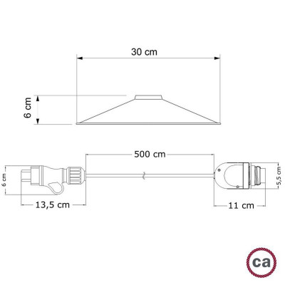 Eiva Snake with Swing shade black portable outdoor lamp, 5 m textile cable, IP65 waterproof lamp holder and plug Creative-Cables