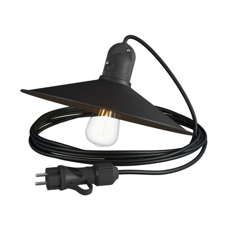 Eiva Snake with Swing shade black portable outdoor lamp, 5 m textile cable, IP65 waterproof lamp holder and plug Creative-Cables