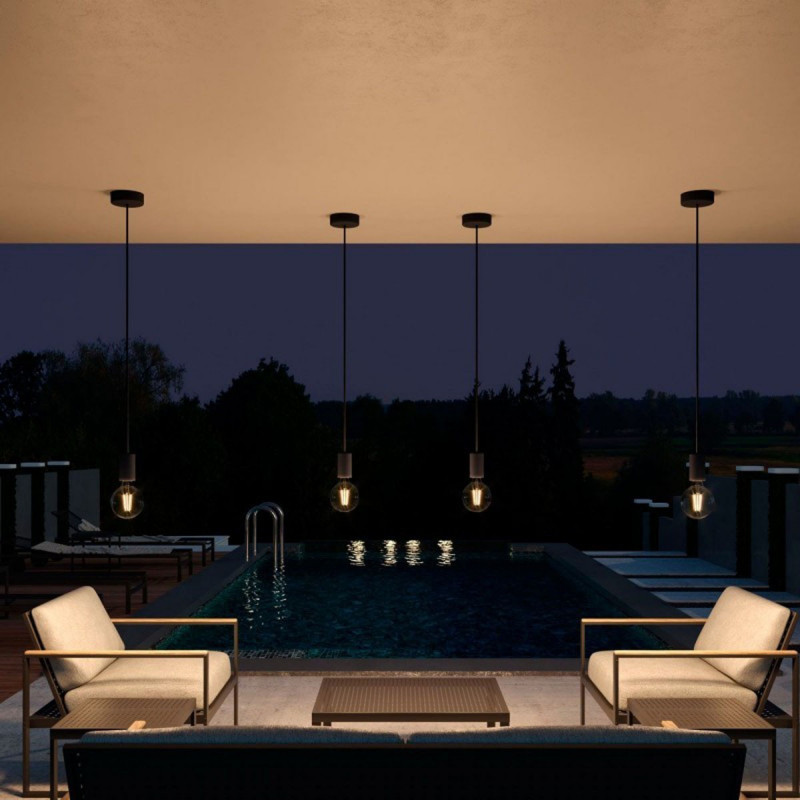 EIVA ELEGANT Black outdoor pendant lamp for lampshade with silicone ceiling rosette and IP65 waterproof holder Creative-Cables