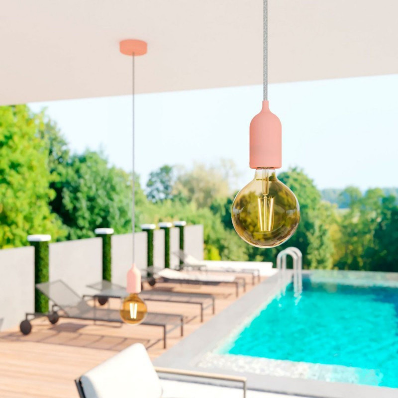 EIVA PASTEL Pink outdoor pendant lamp with silicone ceiling rosette and IP65 waterproof holder Creative-Cables