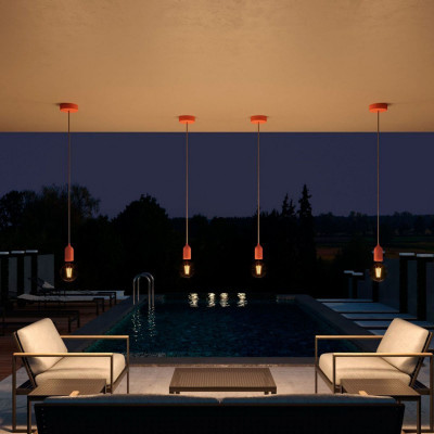 EIVA PASTEL Różowa zewnętrzna lampa wisząca z silikonową rozetą sufitową i oprawką wodoodporną IP65 Creative-Cables