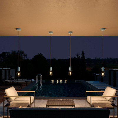 EIVA PASTEL Light blue outdoor pendant lamp with silicone ceiling rosette and IP65 waterproof holder Creative-Cables