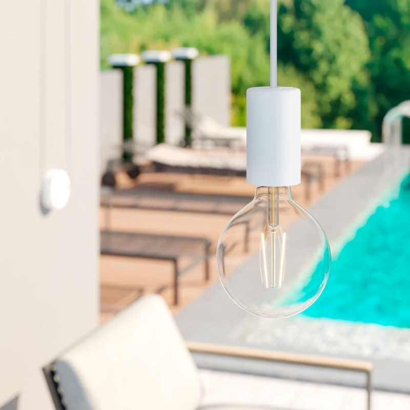 EIVA ELEGANT Outdoor Biała zewnętrzna lampa wisząca z silikonową rozetą sufitową i oprawką wodoodporną IP65 Creative-Cables