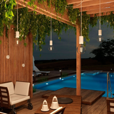 EIVA ELEGANT Outdoor White pendant lamp with silicone ceiling rosette and IP65 waterproof holder Creative-Cables