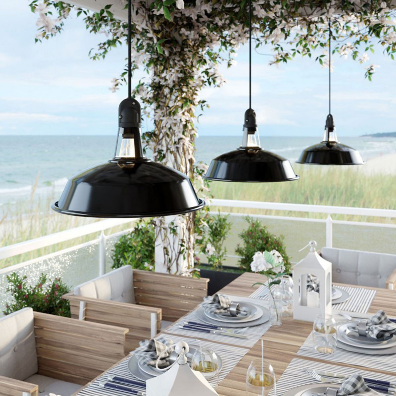 EIVA Outdoor Harbour Czarna zewnętrzna lampa wisząca z silikonową rozetą sufitową i oprawką wodoodporną IP65 Creative-Cables