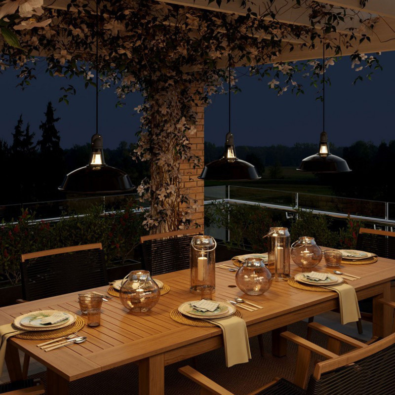 EIVA Outdoor Harbour Czarna zewnętrzna lampa wisząca z silikonową rozetą sufitową i oprawką wodoodporną IP65 Creative-Cables