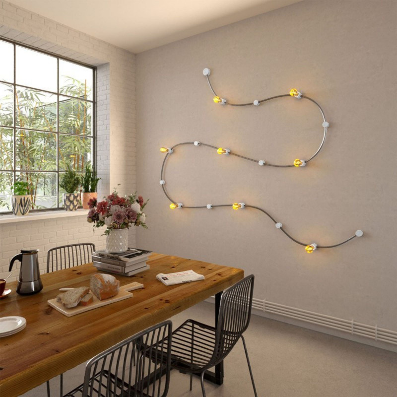 White Wooden canopy for string light cable and Filé system. Made in Italy Creative-Cables