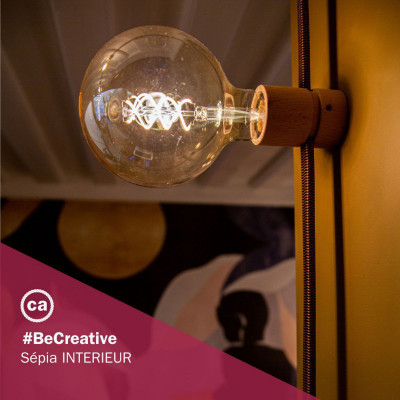 Wooden lamp holder for string light cable and Filé system. Made in Italy Creative-Cables