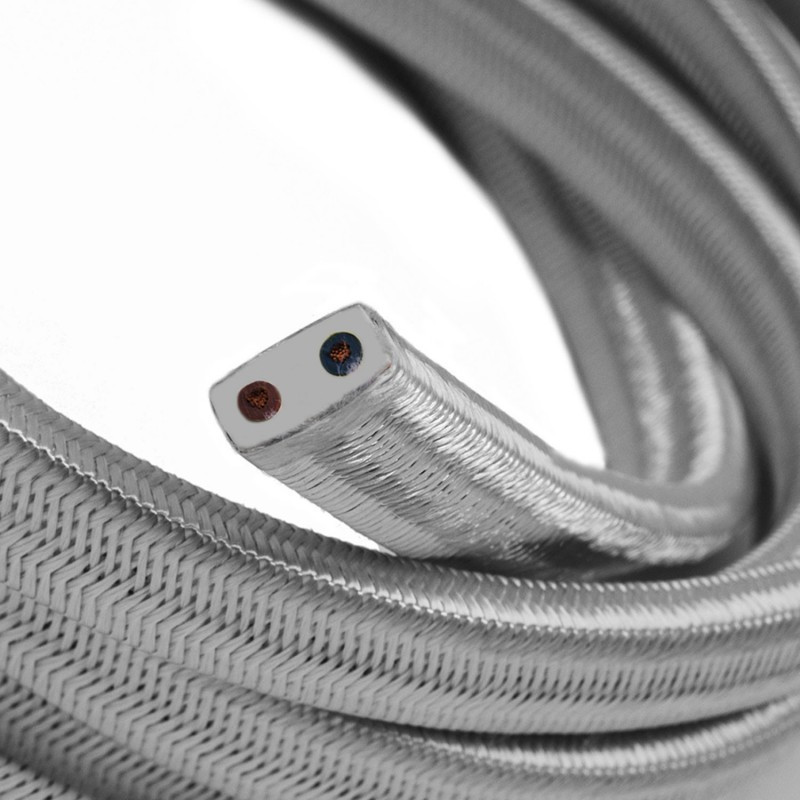 Rayon fabric Silver CM02 grey braided flat cable suitable for Filé and Lumet systems Creative-Cables