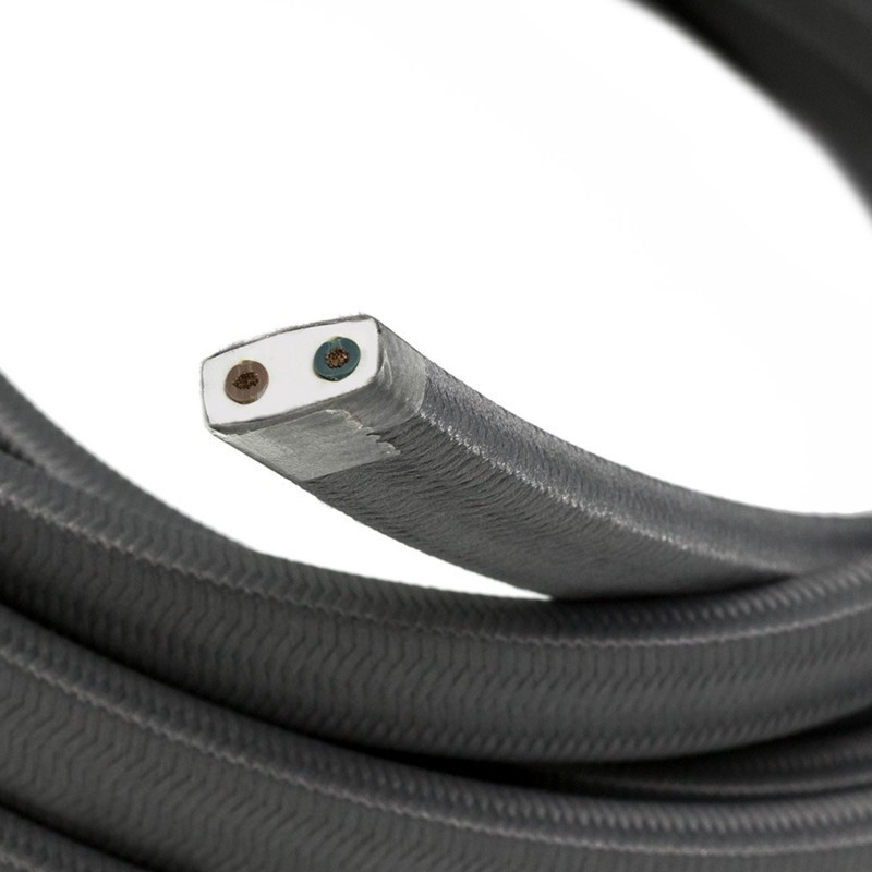 Rayon fabric Grey CM03 grey braided flat cable suitable for Filé and Lumet systems Creative-Cables