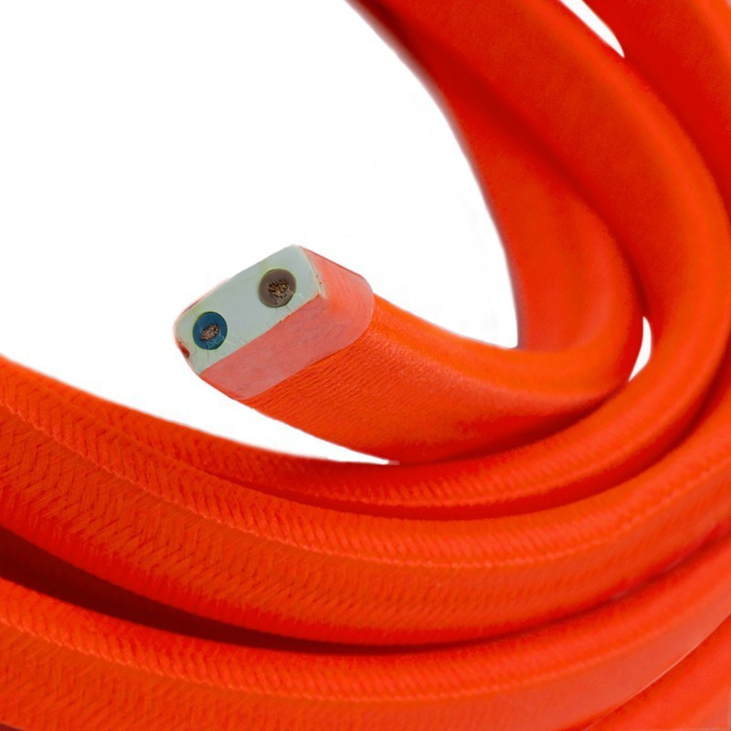Rayon fabric Orange Fluo CF15 orange braided flat cable suitable for Filé and Lumet systems Creative-Cables
