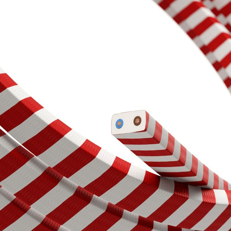 Candy Cane fabric ECM39 red&white braided flat cable suitable for Filé and Lumet systems Creative-Cables