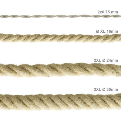 XL electrical cord, electrical cable 3x0,75. Rough jute fabric covering. Diameter 16mm Creative Cables
