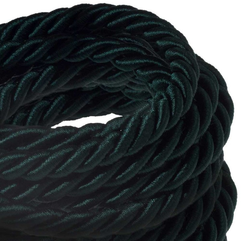 Shiny dark green twisted cable in a double textile braid, 3x1x0.75 Creative Cables
