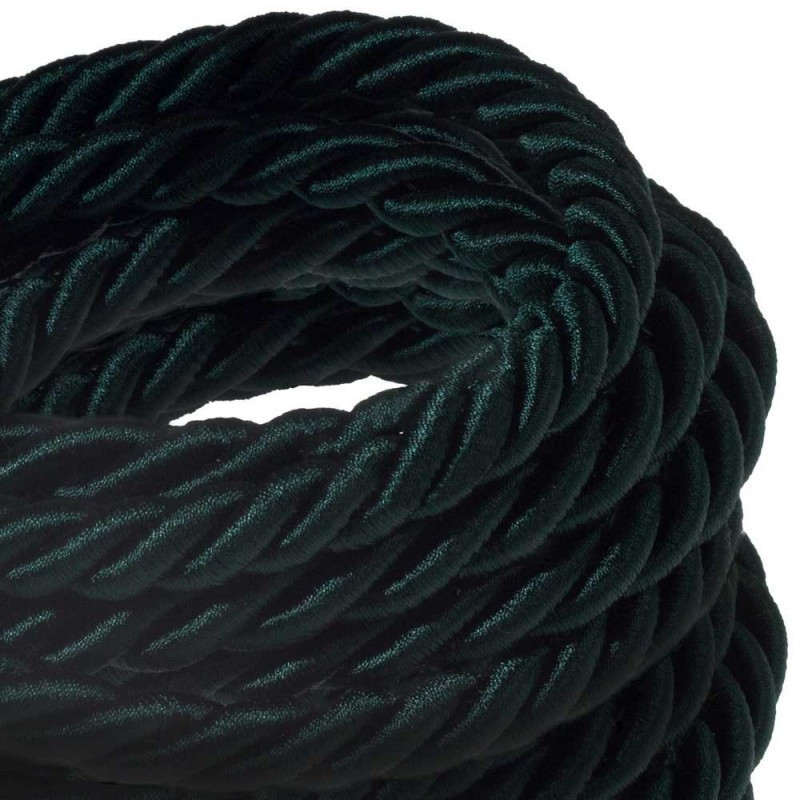 Ciemno zielony błyszczący kabel skręcany w podwójnym oplocie tekstylnym trzyżyłowy 3x1x0.75 Creative Cables