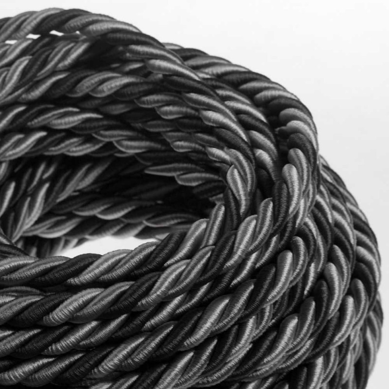 Trójkolorowy ciemny błyszczący kabel skręcany Orleans w podwójnym oplocie tekstylnym trzyżyłowy 3x1x0.75 Creative Cables