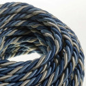 Trójkolorowy niebieski błyszczący kabel skręcany Bernadotte w podwójnym oplocie tekstylnym trzyżyłowy 3x1x0.75 Creative Cables