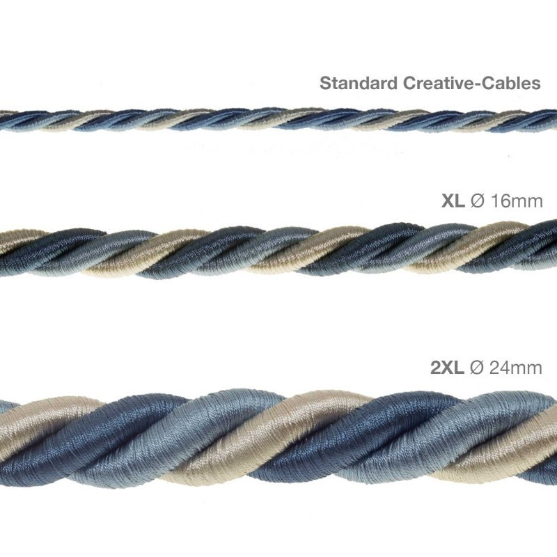 Trójkolorowy niebieski błyszczący kabel skręcany Bernadotte w podwójnym oplocie tekstylnym trzyżyłowy 3x1x0.75 Creative Cables
