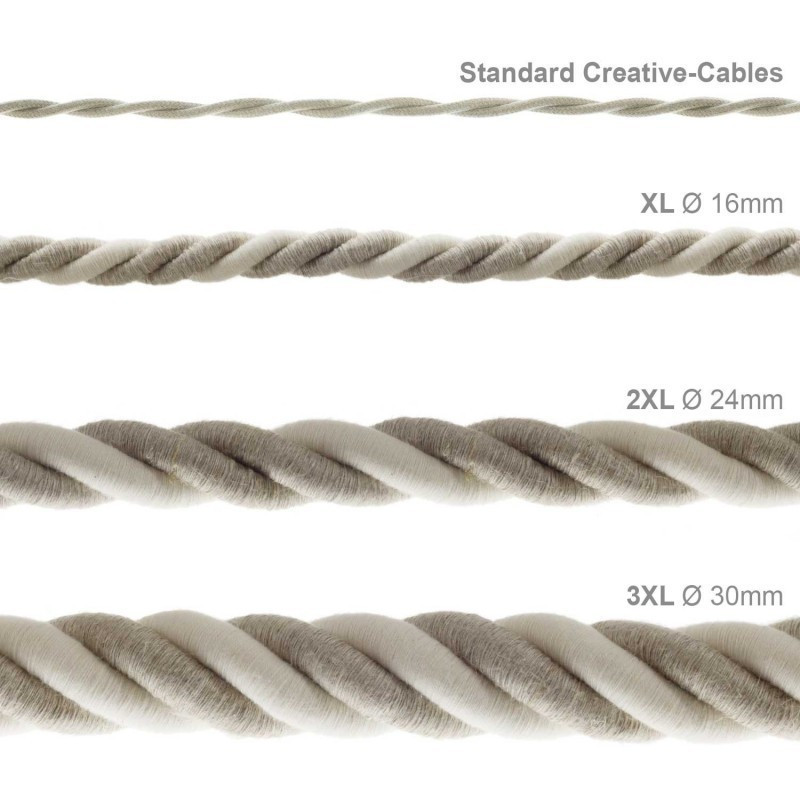 2XL electrical cord, electrical cable 3x0,75. Natural linen and raw cotton fabric covering. Diameter 24mm Creative Cables