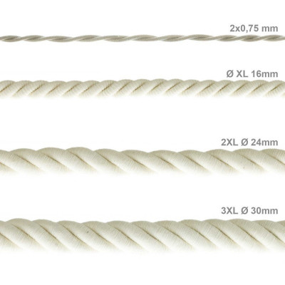 2XL electrical cord, electrical cable 3x0,75. Raw cotton fabric covering. Diameter 24mm Creative Cables