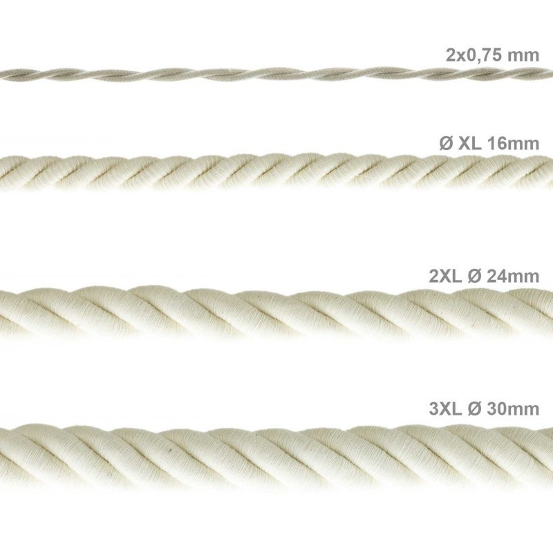 2XL electrical cord, electrical cable 3x0,75. Raw cotton fabric covering. Diameter 24mm Creative Cables