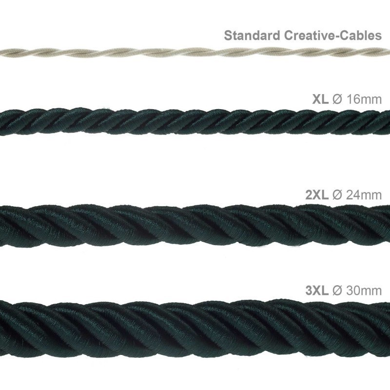 2XL electrical cord, electrical cable 3x0,75. Shiny dark green fabric covering. Diameter 24mm Creative Cables