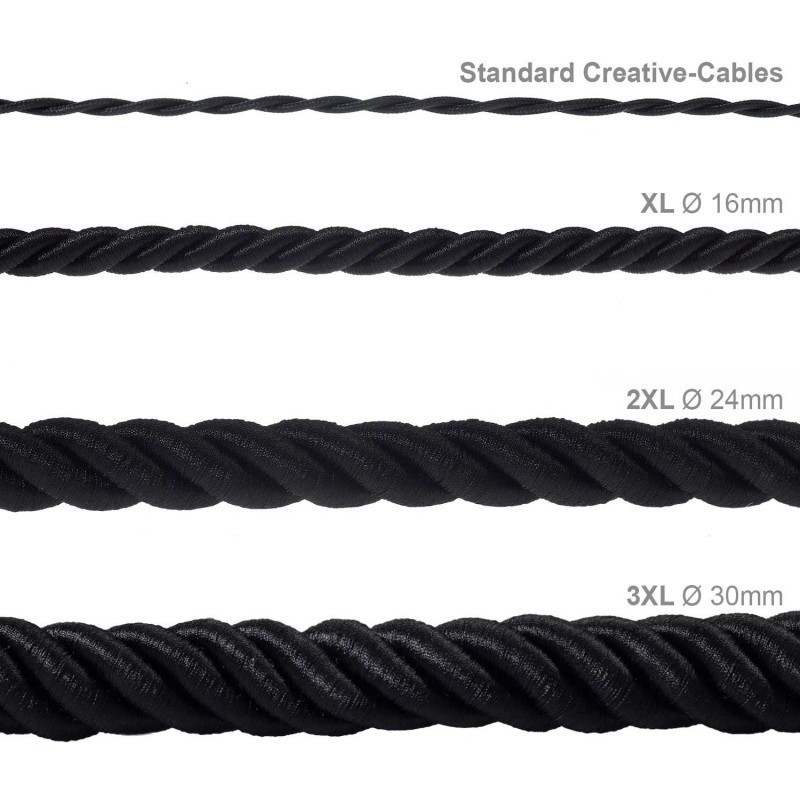 2XL electrical cord, electrical cable 3x0,75. Shiny black fabric covering. Diameter 24mm Creative Cables