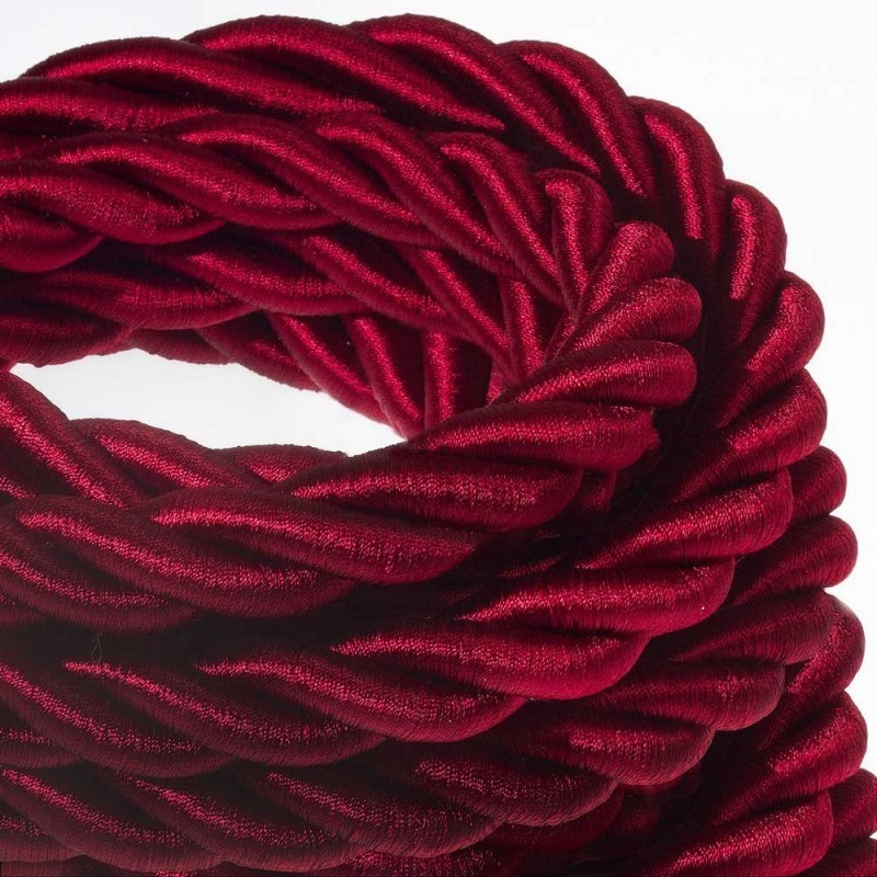 2XL electrical cord, electrical cable 3x0,75. Shiny dark bordeaux fabric covering. Diameter 24mm Creative Cables