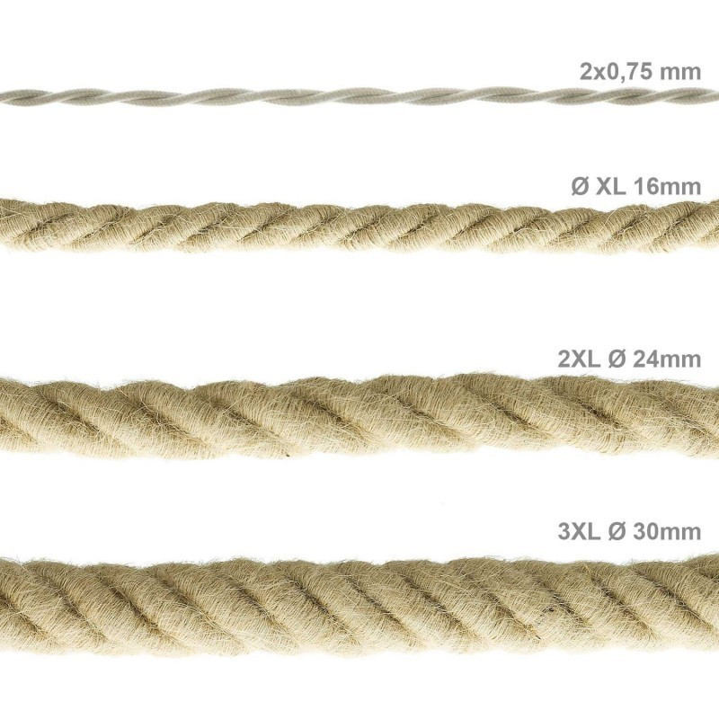 2XL electrical cord, electrical cable 3x0,75. Rough jute fabric covering. Diameter 24mm Creative Cables