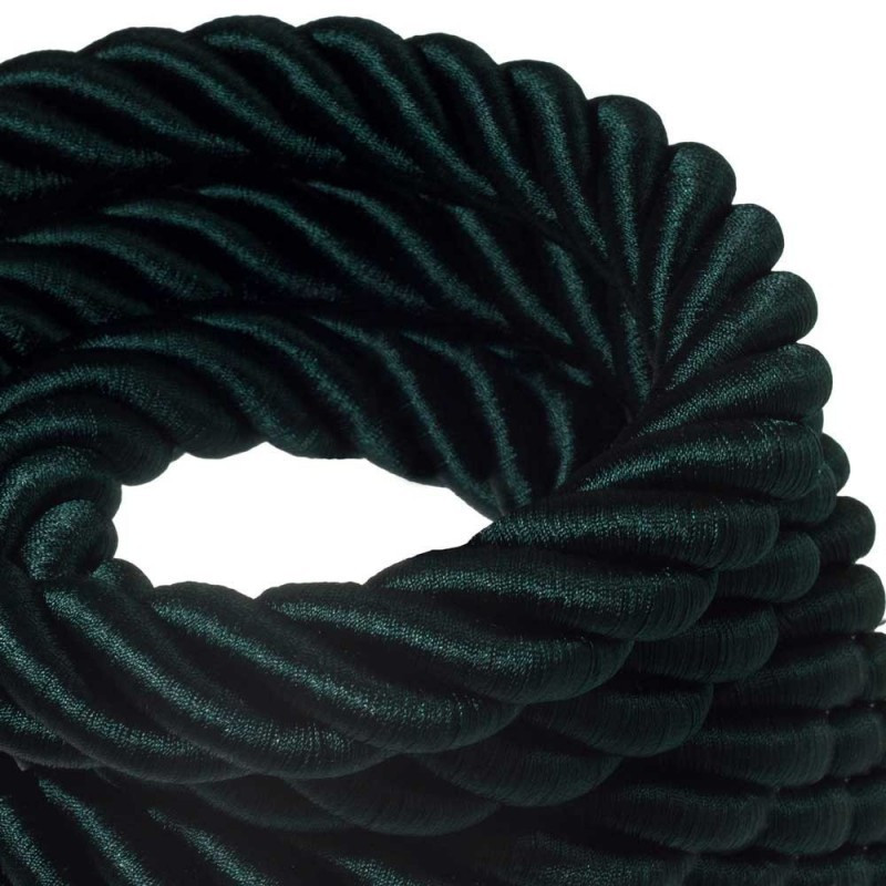 3XL electrical cord, electrical cable 3x0,75. Shiny dark green fabric covering. Diameter 30mm Creative Cables