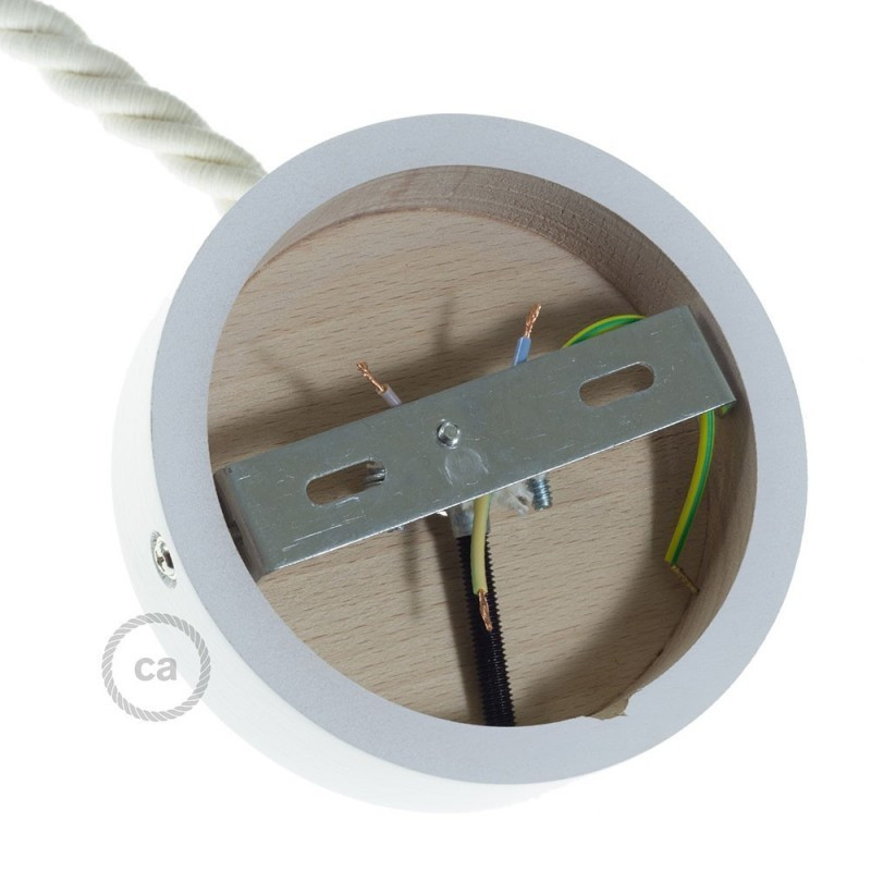 Drewniana biała maskownica sufitowa jednootworowa do przewodów XL Creative-Cables