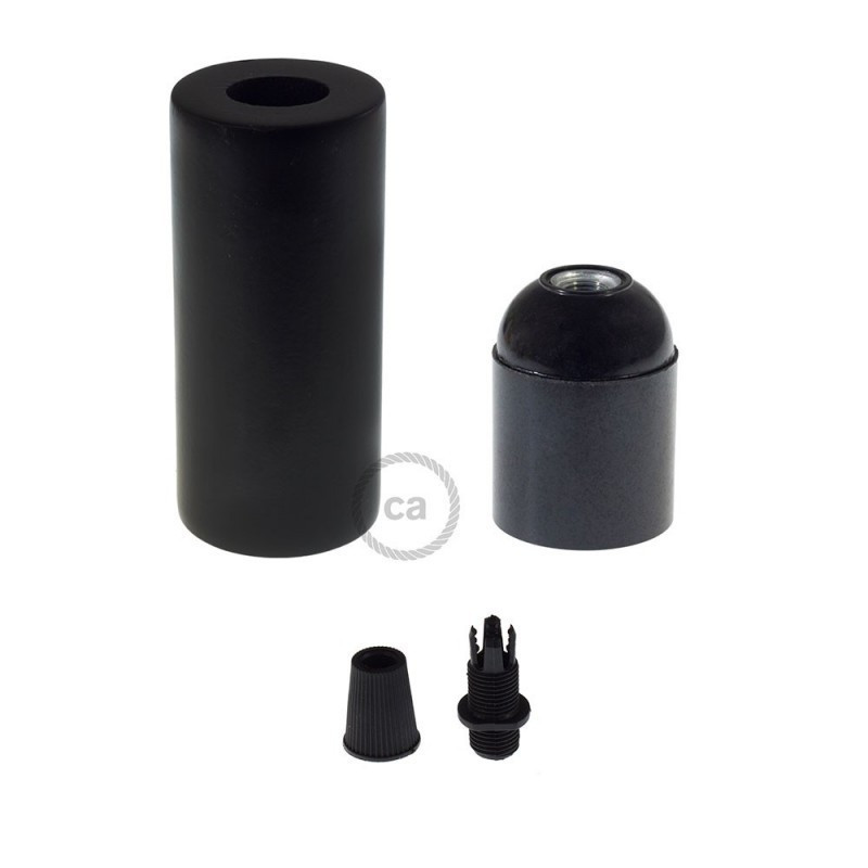 Black wooden E27 lamp holder kit for 2XL cord Creative-Cables