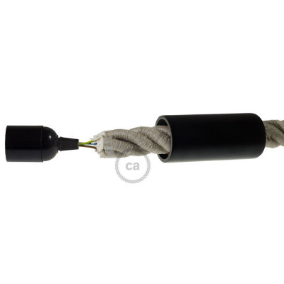 Black wooden E27 lamp holder kit for 3XL cord Creative-Cables