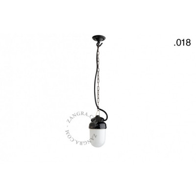 Hanging / wall lamp black porcelain with a glass shade ceilinglamp.o.023.b.glass018 E27 Zangra