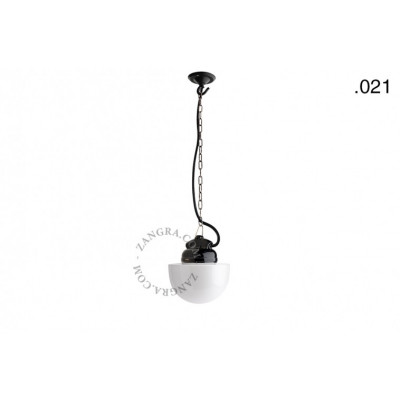 Hanging / wall lamp black porcelain with a glass shade ceilinglamp.o.023.b.glass021 E27 Zangra